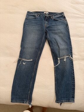 Re/Done Distressed Boyfriend Jeans in Blue Denim